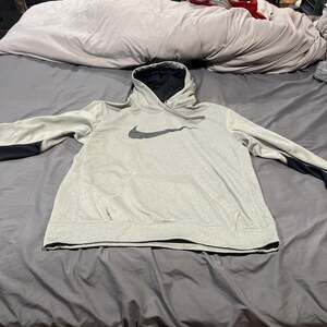 Nike Mens Large Gray Hooded Hoodie Swoosh Check Spell Out Therma Fit